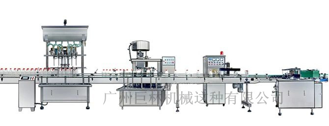 直列式裝機、自動鎖蓋機、鋁箔封口、糨糊貼標灌裝線 